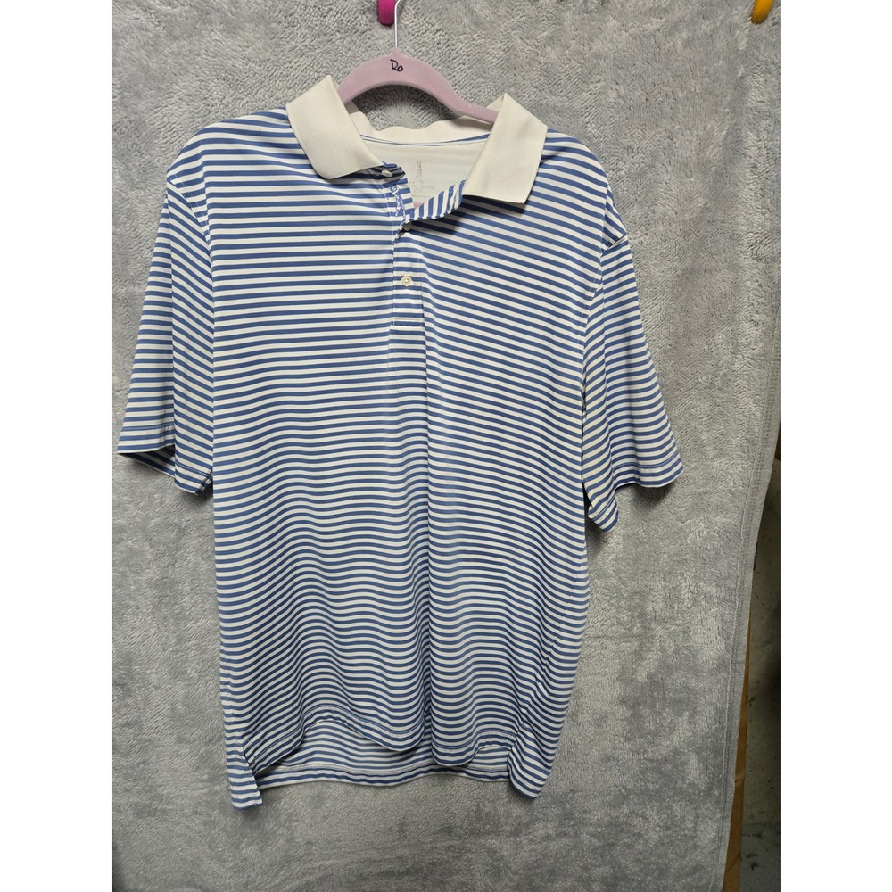 Bobby Jones Performance Mens XL Blue White Striped Short Sleeve Golf Polo Shirt